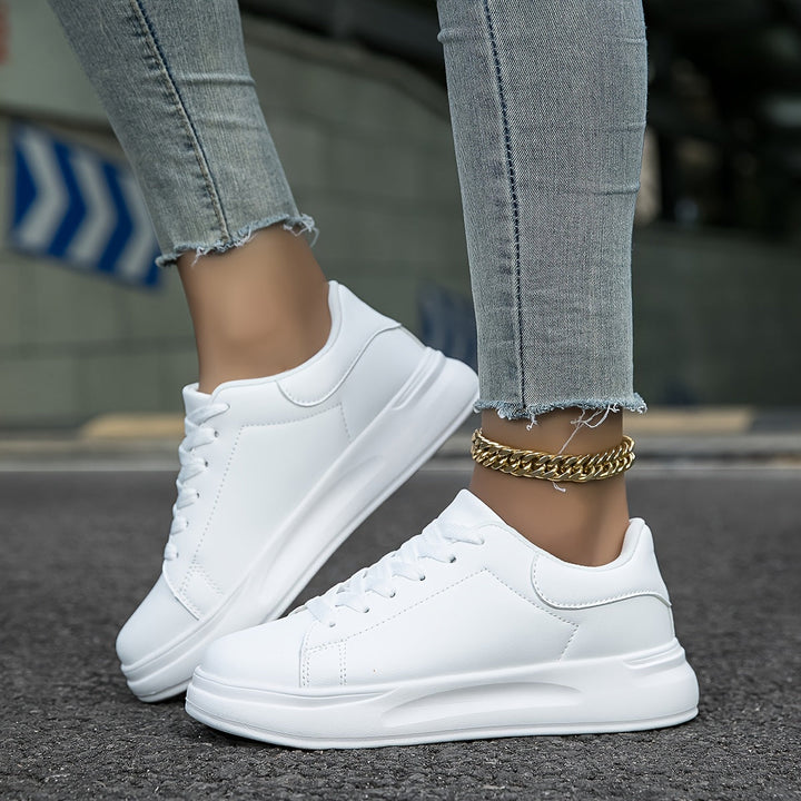 Adidași albi pentru femei, stil piele, ușor de curățat