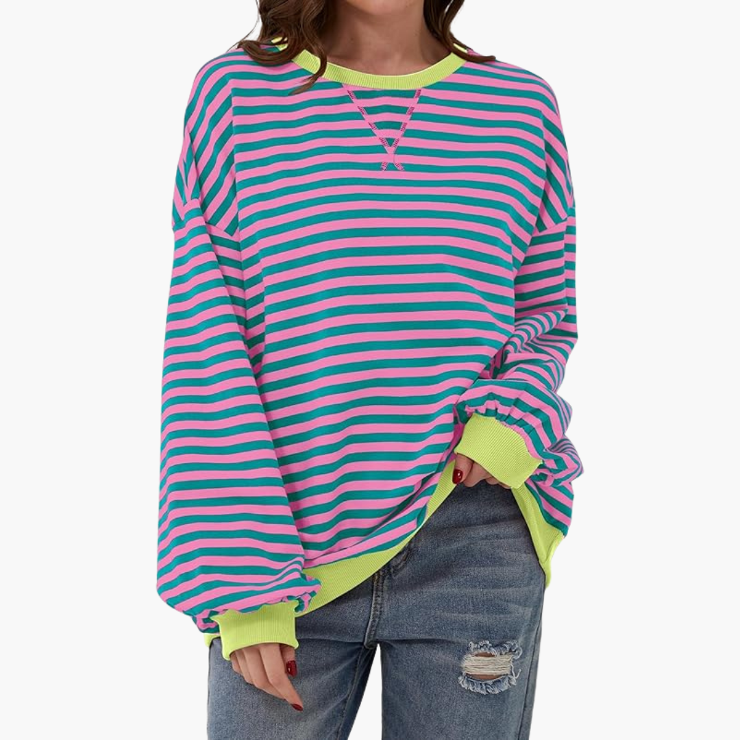 Women's Oversized Striped Sweatshirt | Casual Long-Sleeve Pullover