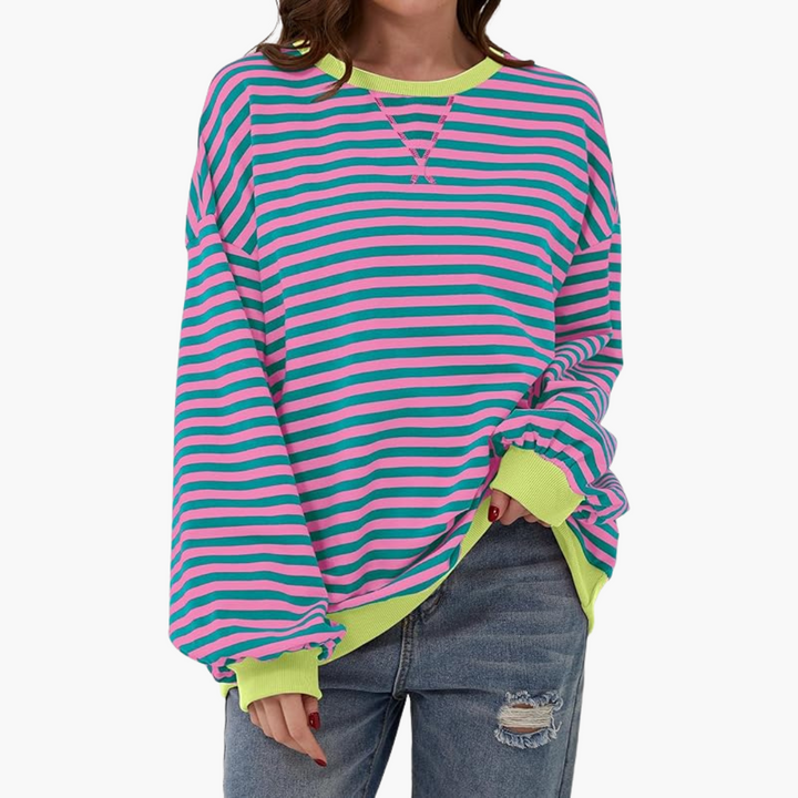 Women's Oversized Striped Sweatshirt | Casual Long-Sleeve Pullover