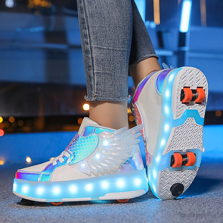 Dívčí LED Křídla Kolečkové Tenisky | Svítící Kolečkové Boty pro Dívky