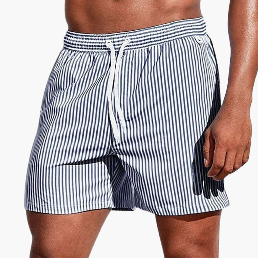 Herre csíkos boardshort | Rugalmas derékúszónadrág rövid