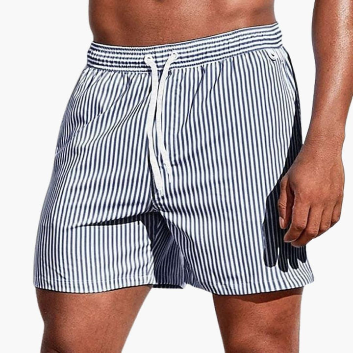 Herre csíkos boardshort | Rugalmas derékúszónadrág rövid
