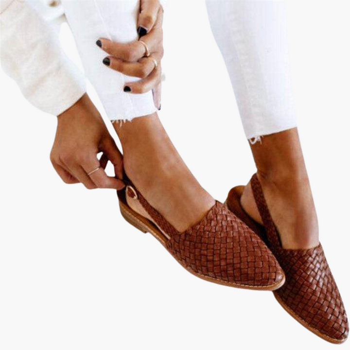 Γυναικεία Slingbacks σε Στυλ Δερμάτινου Πλέγματος | Επίπεδα Καλοκαιρινά Πέδιλα