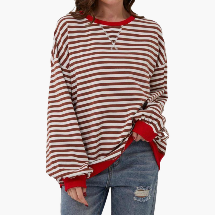 Women's Oversized Striped Sweatshirt | Casual Long-Sleeve Pullover