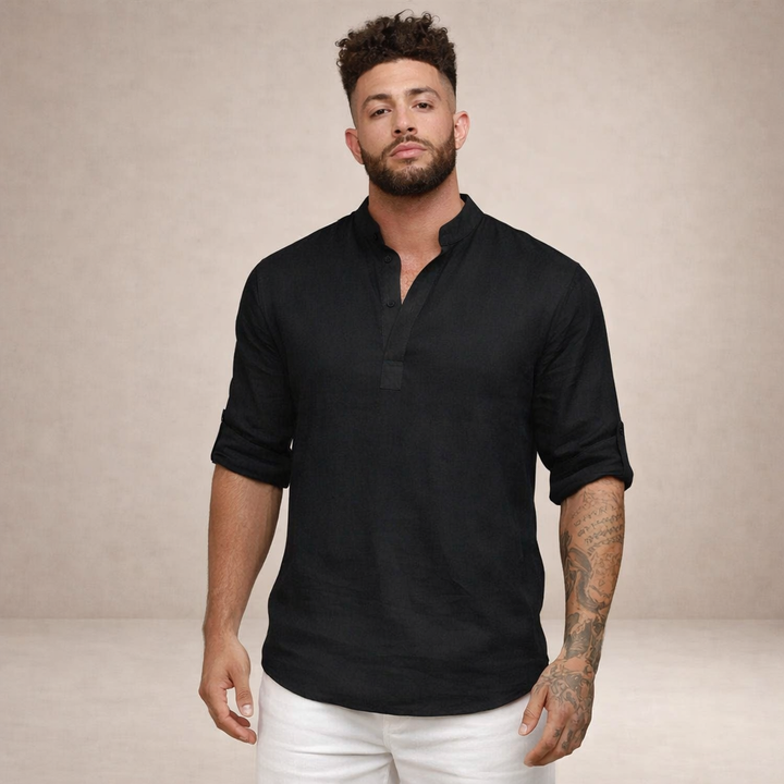 Chemise homme col montant style lin