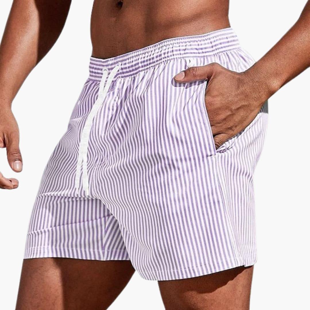 Herre csíkos boardshort | Rugalmas derékúszónadrág rövid