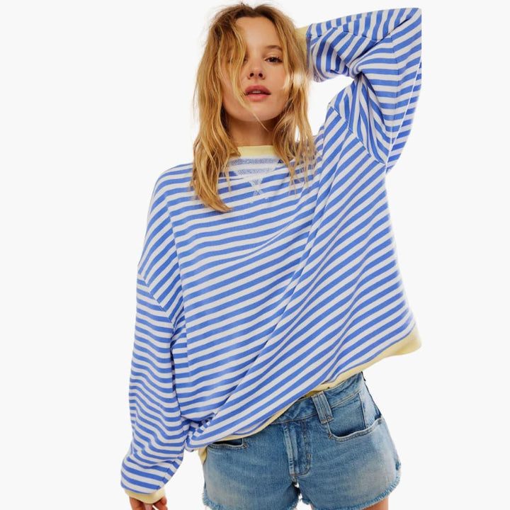 Women's Oversized Striped Sweatshirt | Casual Long-Sleeve Pullover