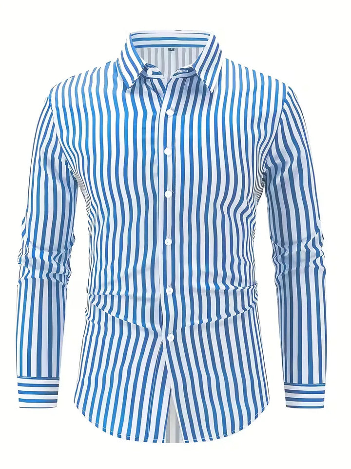 Men's Slim Fit Vertical Stripe Shirt | Stylish Casual Button-Down
