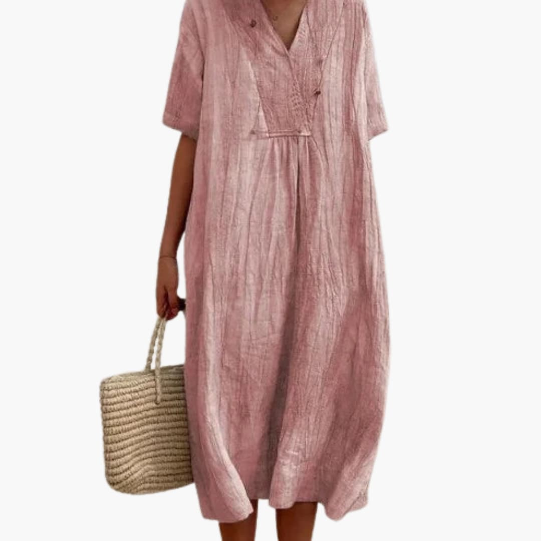 Dame Boho V-Hals Kjole | Afslappet Løs Sommerkjole