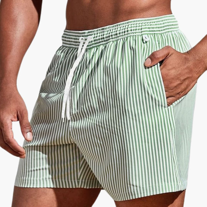 Herre csíkos boardshort | Rugalmas derékúszónadrág rövid