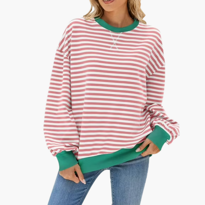 Women's Oversized Striped Sweatshirt | Casual Long-Sleeve Pullover