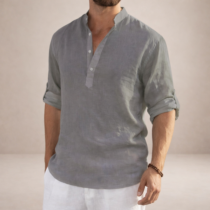 Chemise homme col montant style lin