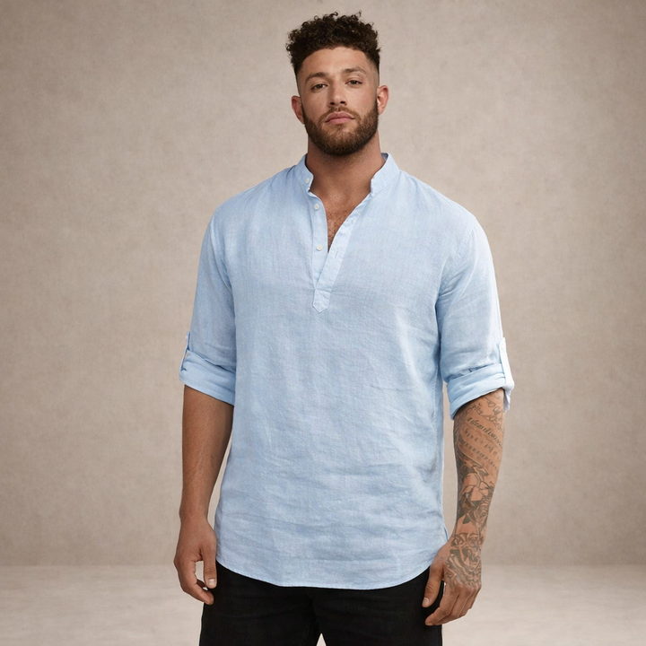 Chemise homme col montant style lin
