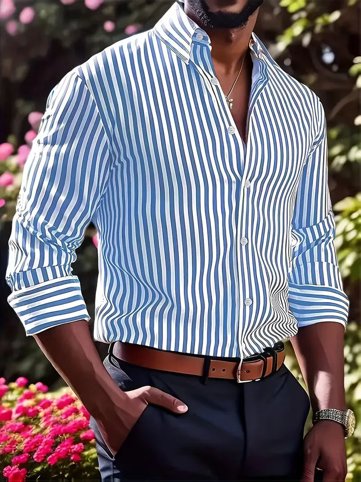 Men's Slim Fit Vertical Stripe Shirt | Stylish Casual Button-Down