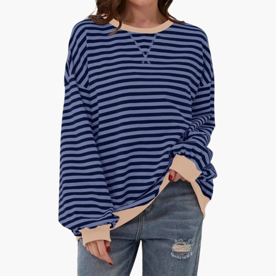 Women's Oversized Striped Sweatshirt | Casual Long-Sleeve Pullover