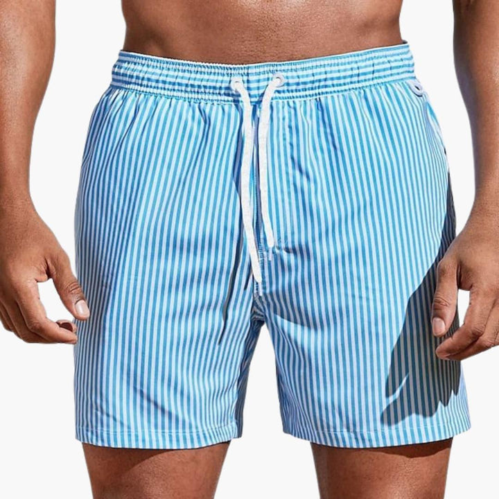 Herre csíkos boardshort | Rugalmas derékúszónadrág rövid