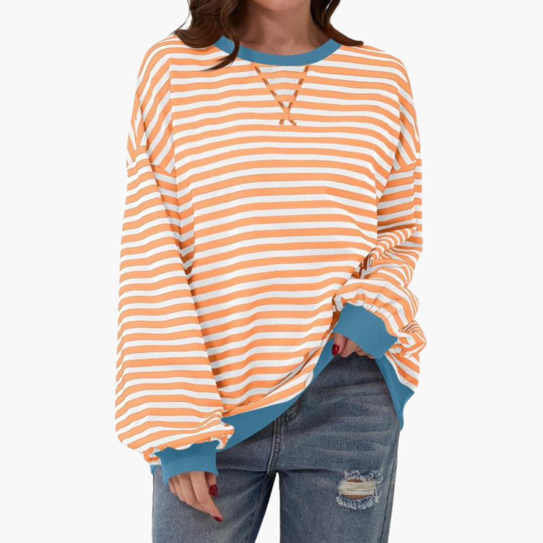 Women's Oversized Striped Sweatshirt | Casual Long-Sleeve Pullover