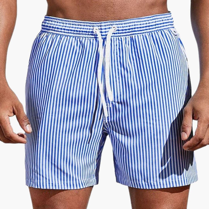 Herre csíkos boardshort | Rugalmas derékúszónadrág rövid