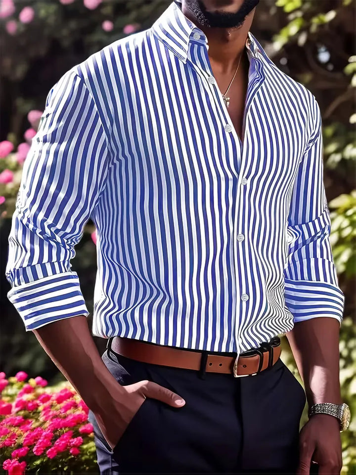 Men's Slim Fit Vertical Stripe Shirt | Stylish Casual Button-Down