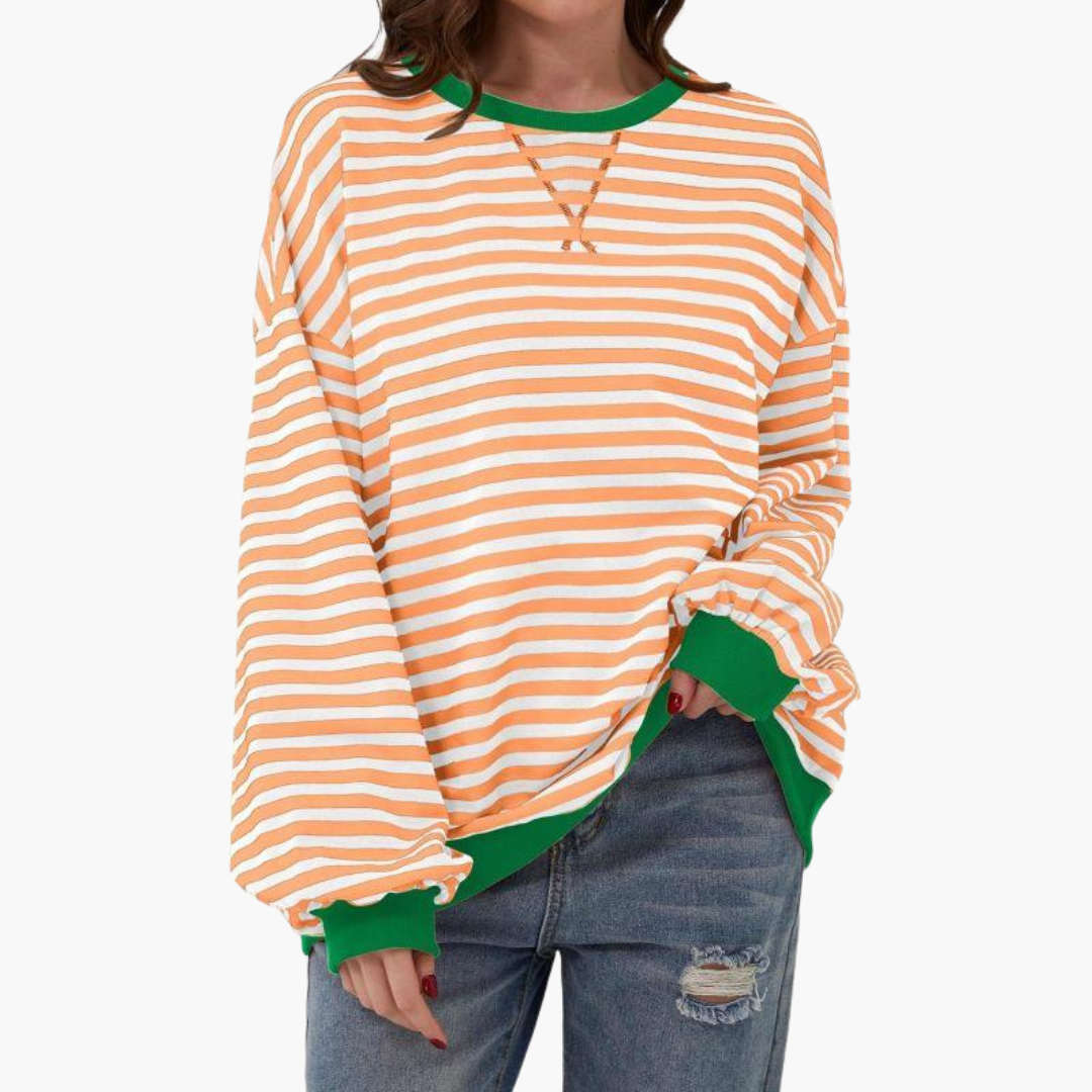Women's Oversized Striped Sweatshirt | Casual Long-Sleeve Pullover