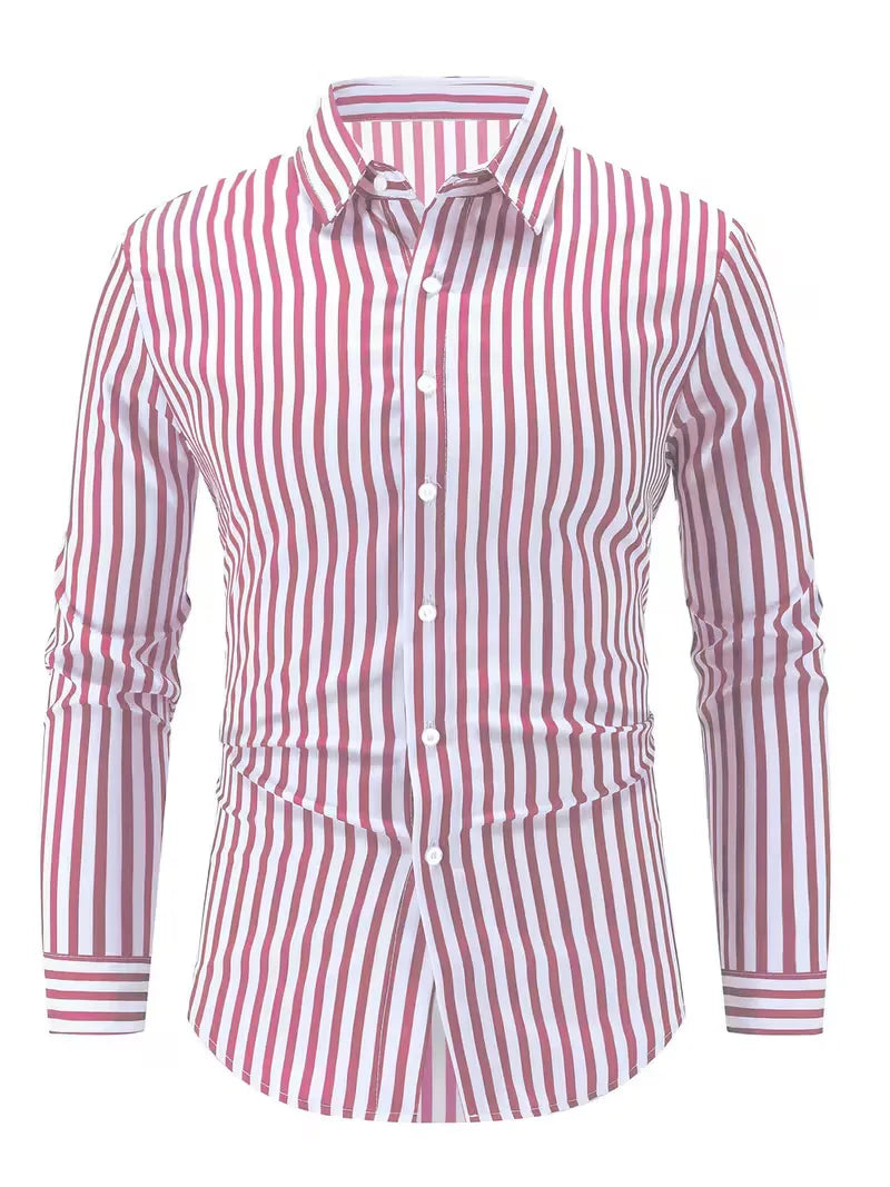 Men's Slim Fit Vertical Stripe Shirt | Stylish Casual Button-Down