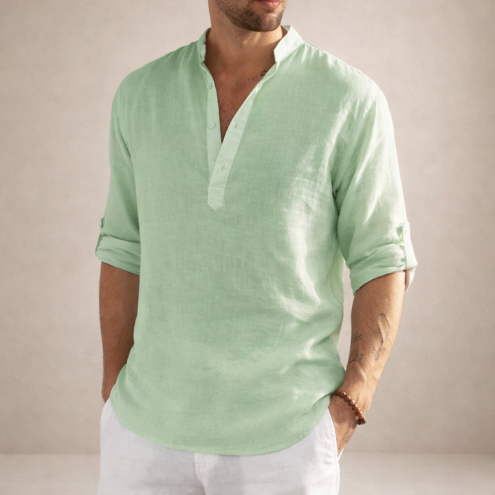 Chemise homme col montant style lin