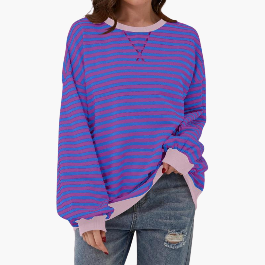 Women's Oversized Striped Sweatshirt | Casual Long-Sleeve Pullover