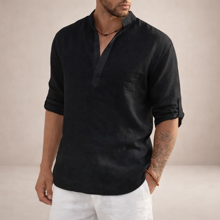 Chemise homme col montant style lin