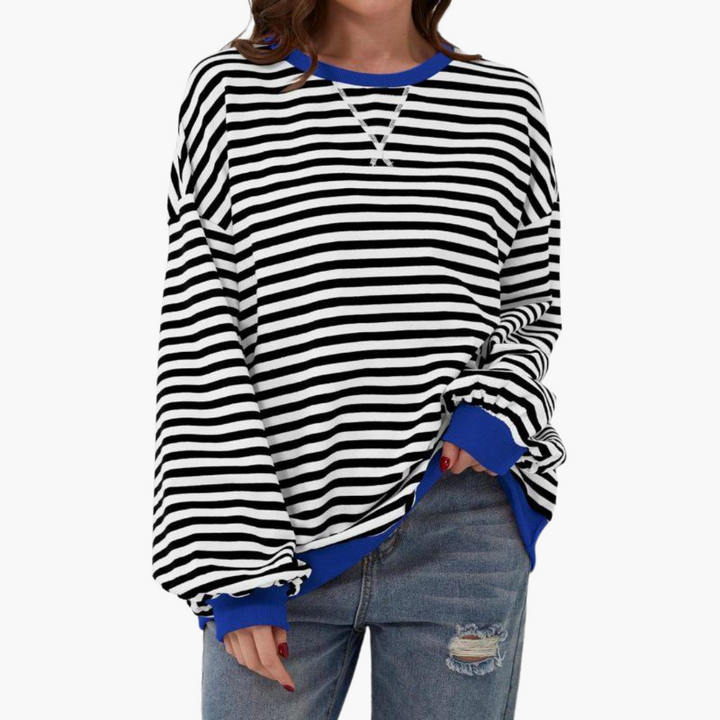 Women's Oversized Striped Sweatshirt | Casual Long-Sleeve Pullover