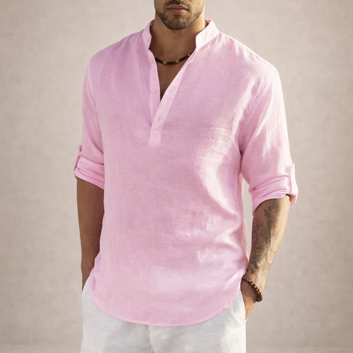 Chemise homme col montant style lin