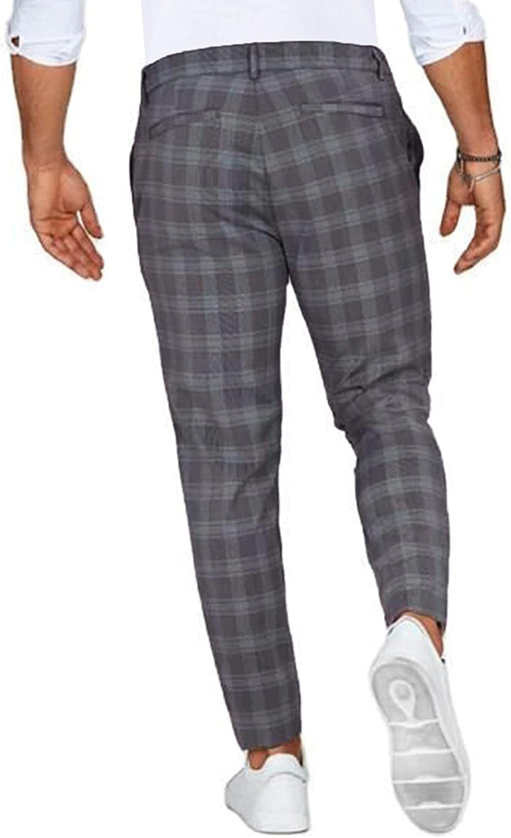 Pantaloni chino slim fit pentru bărbați în carouri | Slim fit cu elastic