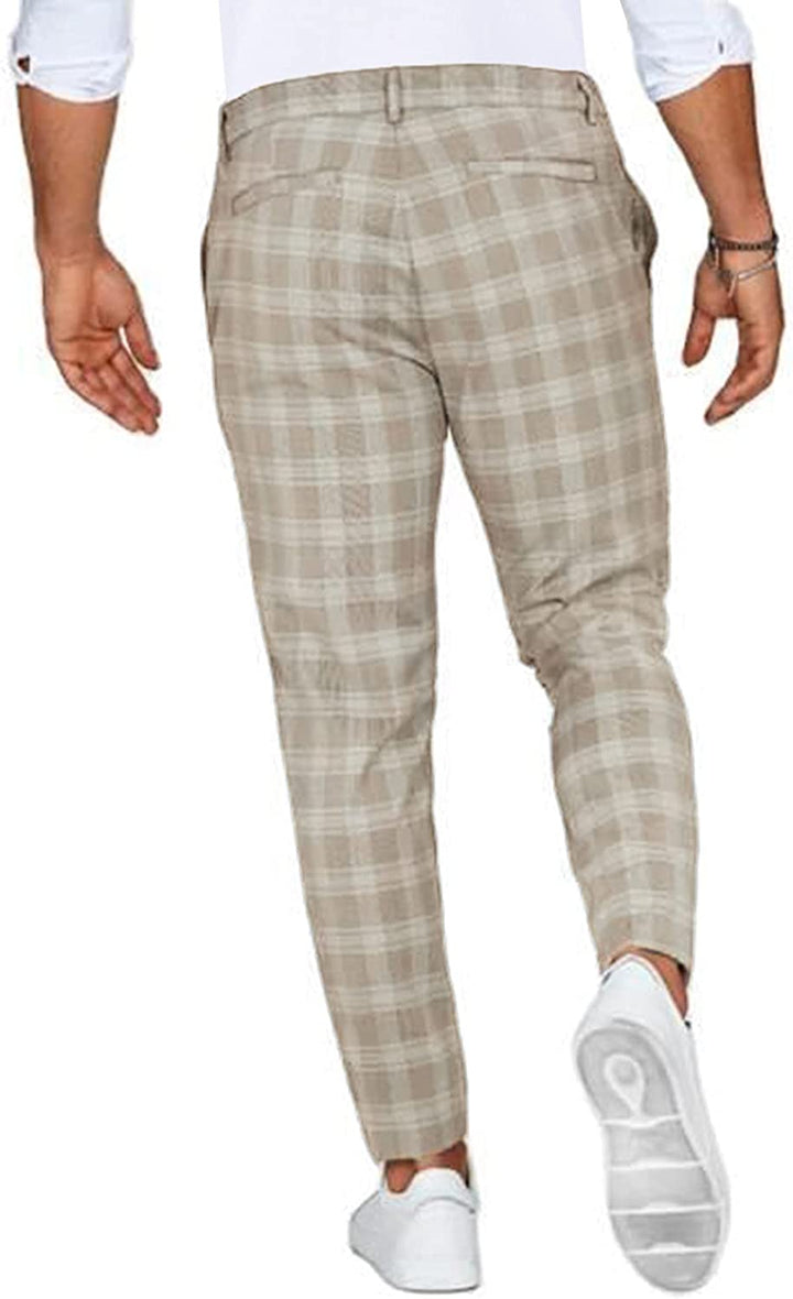 Pantaloni chino slim fit pentru bărbați în carouri | Slim fit cu elastic
