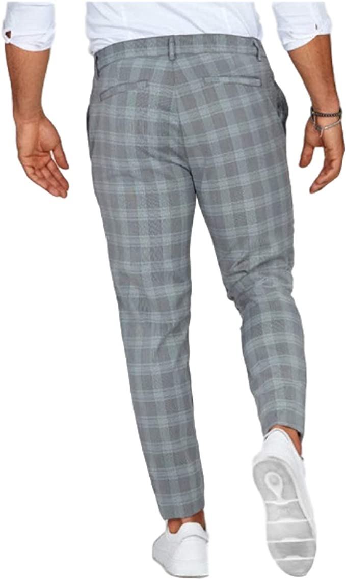 Pantaloni chino slim fit pentru bărbați în carouri | Slim fit cu elastic