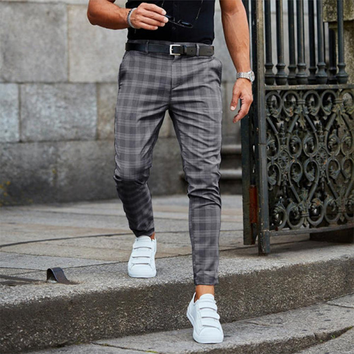 Pantaloni chino slim fit pentru bărbați în carouri | Slim fit cu elastic