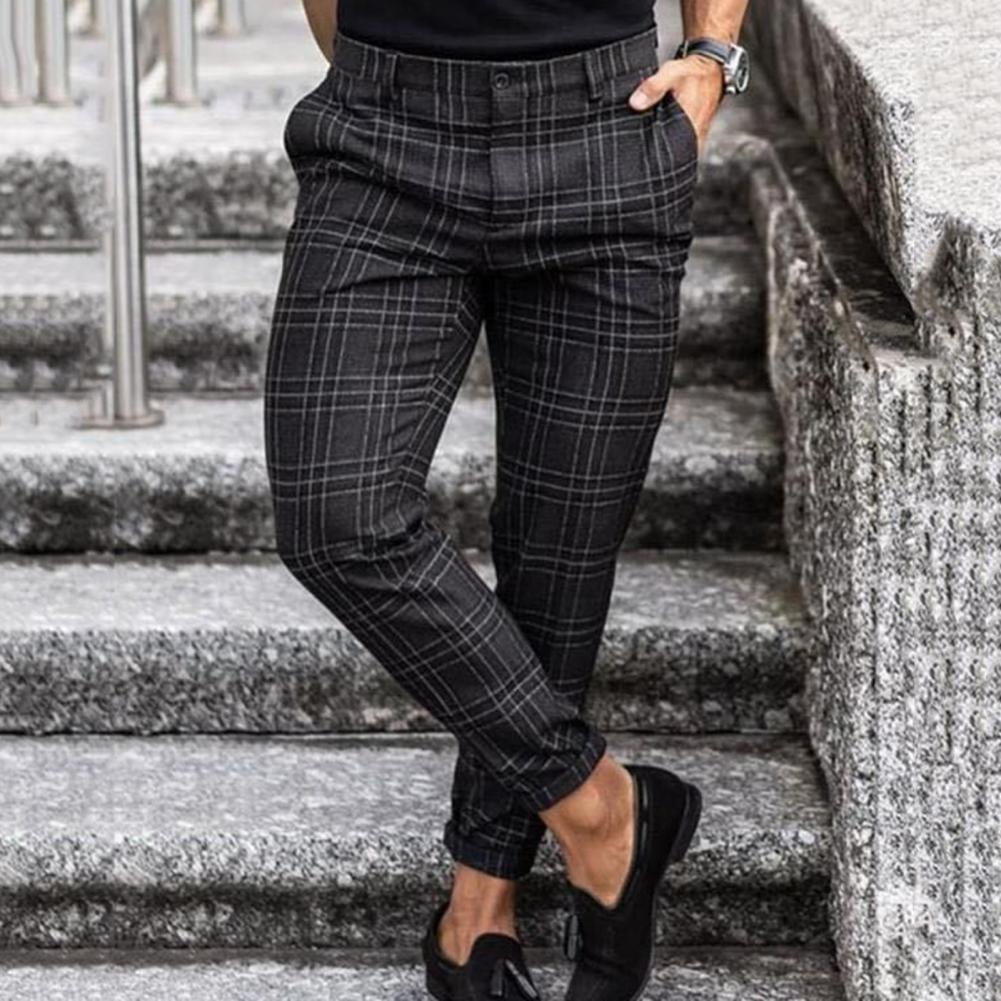 Pantaloni chino slim fit pentru bărbați în carouri | Slim fit cu elastic