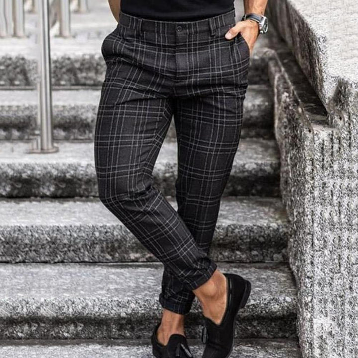 Pantaloni chino slim fit pentru bărbați în carouri | Slim fit cu elastic