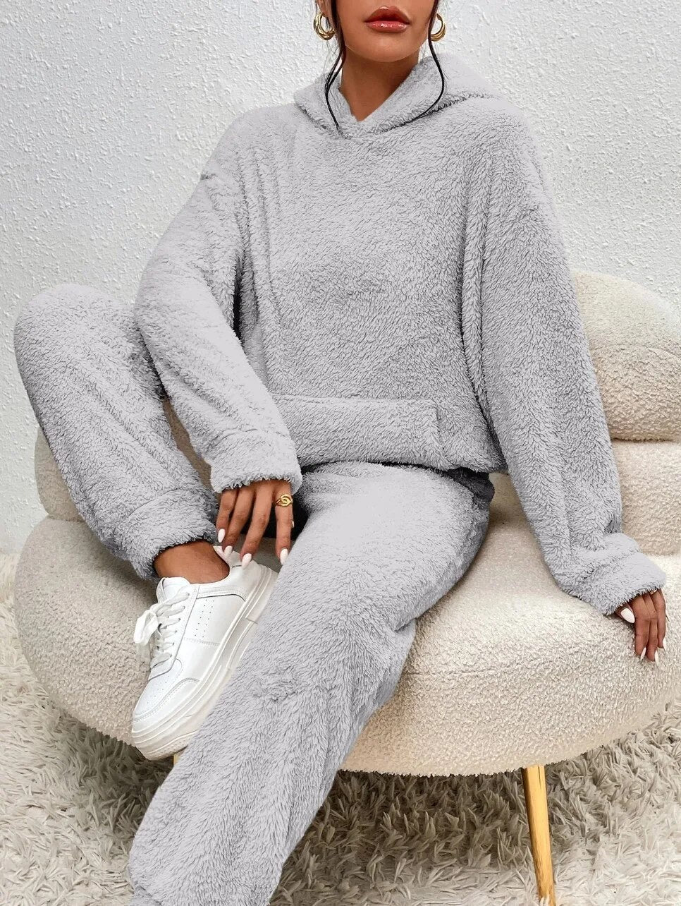 2-Delt Dame Fleece Loungesæt | Hyggelig Hættetrøje og Joggingbukser