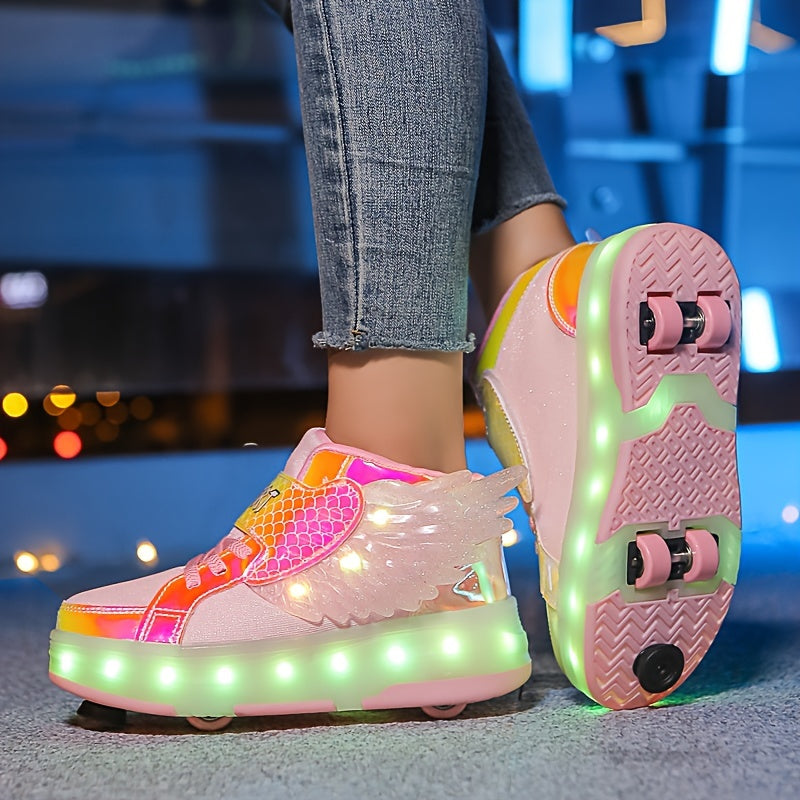 Dívčí LED Křídla Kolečkové Tenisky | Svítící Kolečkové Boty pro Dívky