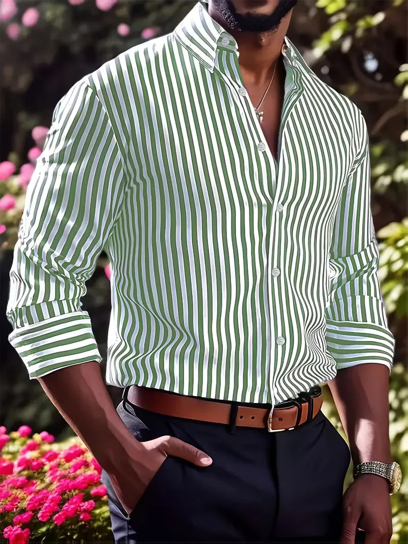 Men's Slim Fit Vertical Stripe Shirt | Stylish Casual Button-Down