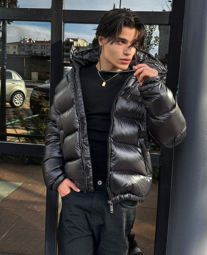 Męska pikowana kurtka zimowa z podszewką sherpa