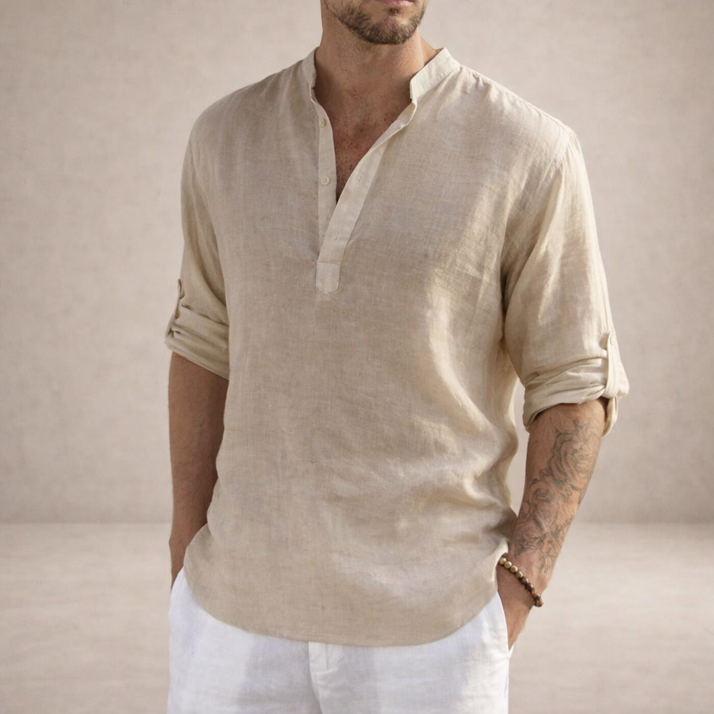 Chemise homme col montant style lin