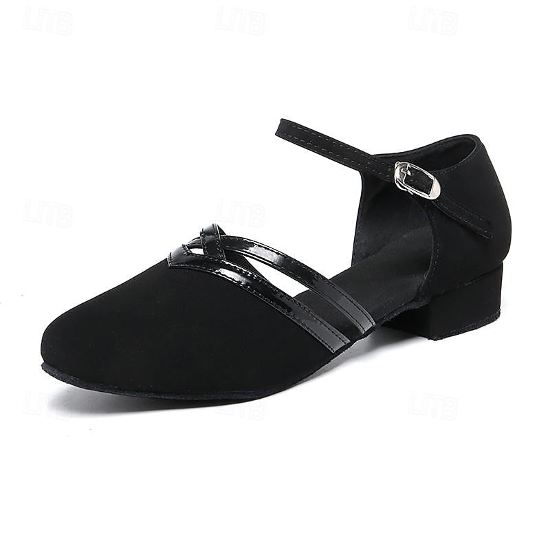 Pantofi de dans din piele întoarsă artificială pentru femei | Toc jos cu curea la gleznă