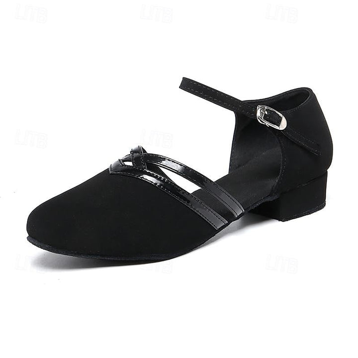 Pantofi de dans din piele întoarsă artificială pentru femei | Toc jos cu curea la gleznă