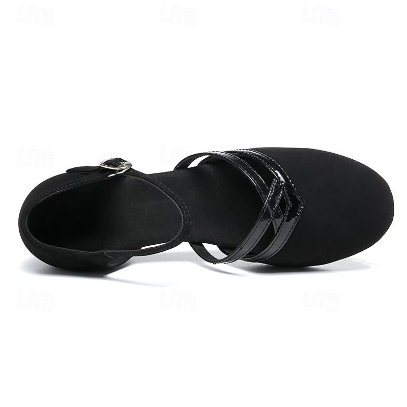 Pantofi de dans din piele întoarsă artificială pentru femei | Toc jos cu curea la gleznă