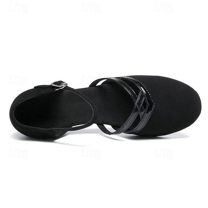 Pantofi de dans din piele întoarsă artificială pentru femei | Toc jos cu curea la gleznă