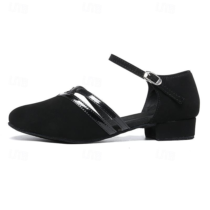 Pantofi de dans din piele întoarsă artificială pentru femei | Toc jos cu curea la gleznă