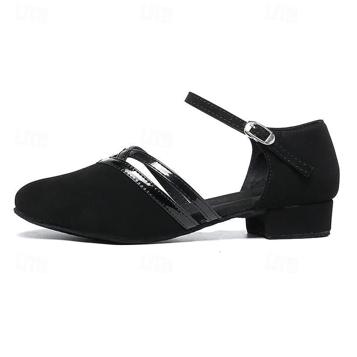 Pantofi de dans din piele întoarsă artificială pentru femei | Toc jos cu curea la gleznă