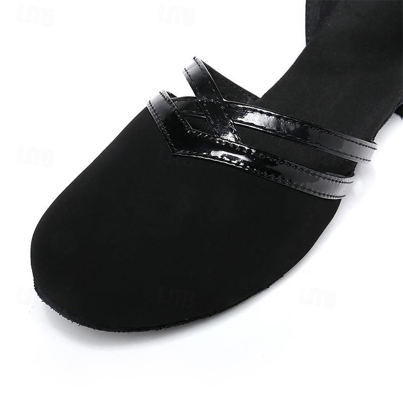 Pantofi de dans din piele întoarsă artificială pentru femei | Toc jos cu curea la gleznă