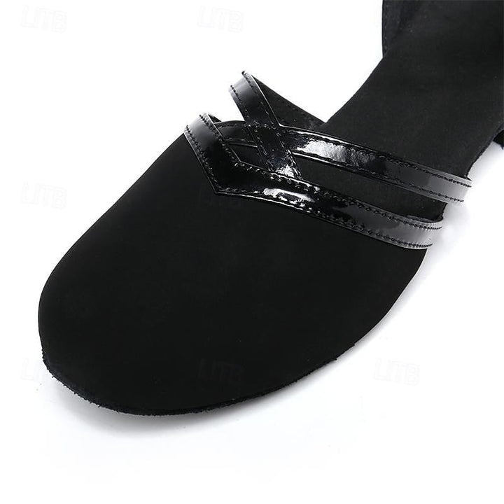 Pantofi de dans din piele întoarsă artificială pentru femei | Toc jos cu curea la gleznă