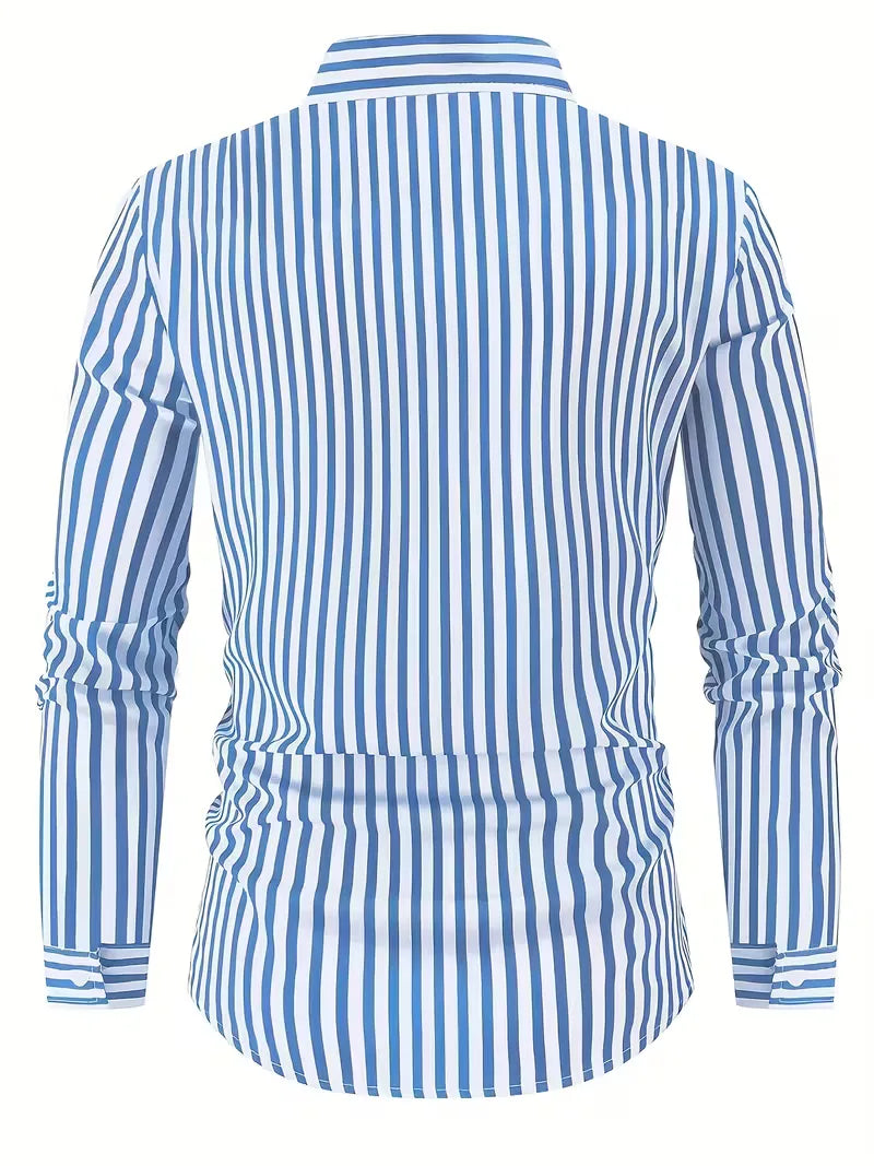 Men's Slim Fit Vertical Stripe Shirt | Stylish Casual Button-Down